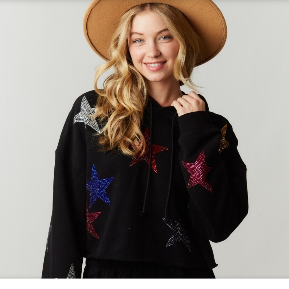Black Star-Patterned Women's Hoodie